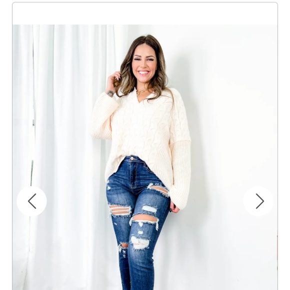 Risen Sexy Back Dark Wash Distressed Shadow Hem Straight Leg Jeans - Picture 4 of 9